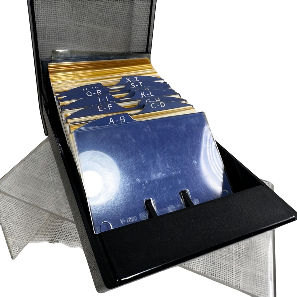 Vintage Rolodex VIP24C Black Card File Tray Smoked Lid Made in USA A-Z Index